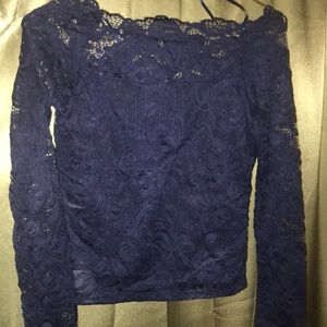 See Thru Sleeves Blue Off The Shoulders Top